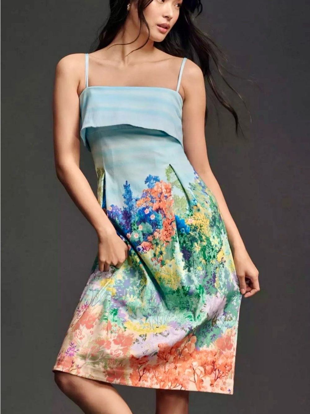 NWT!  Anthropologie Floral Multi-Color Midi Slip Dress Spaghetti Straps ~ L